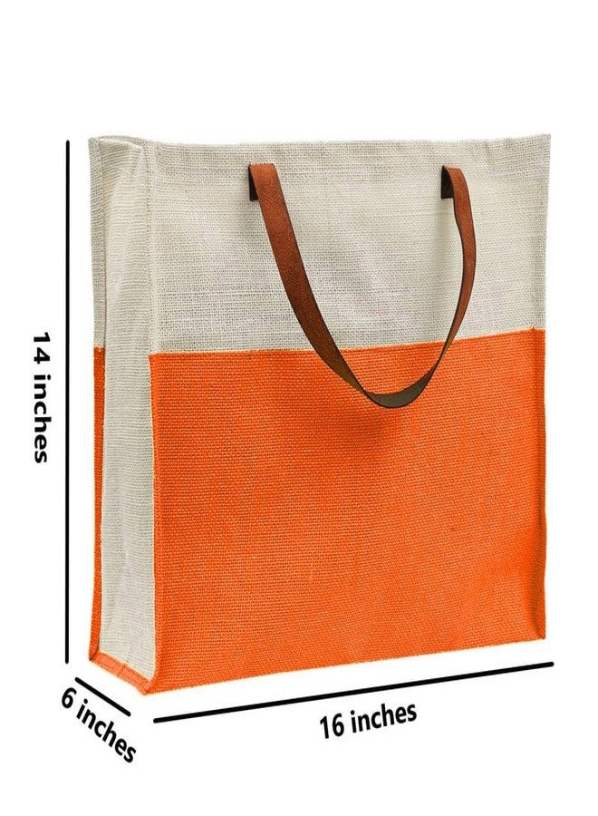 JUTEKA Stylish, Orange,Durable, Multipurpose Hand Bag for Lunch, Shopping, Eco Friendly Jute Bag with Leather Handles… - Image 5